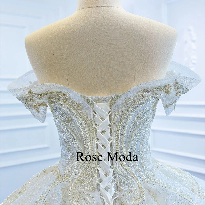 

Rose Moda Luxury Off Shoulder Glittering Wedding Dress with Crystals Princess Ball Gown