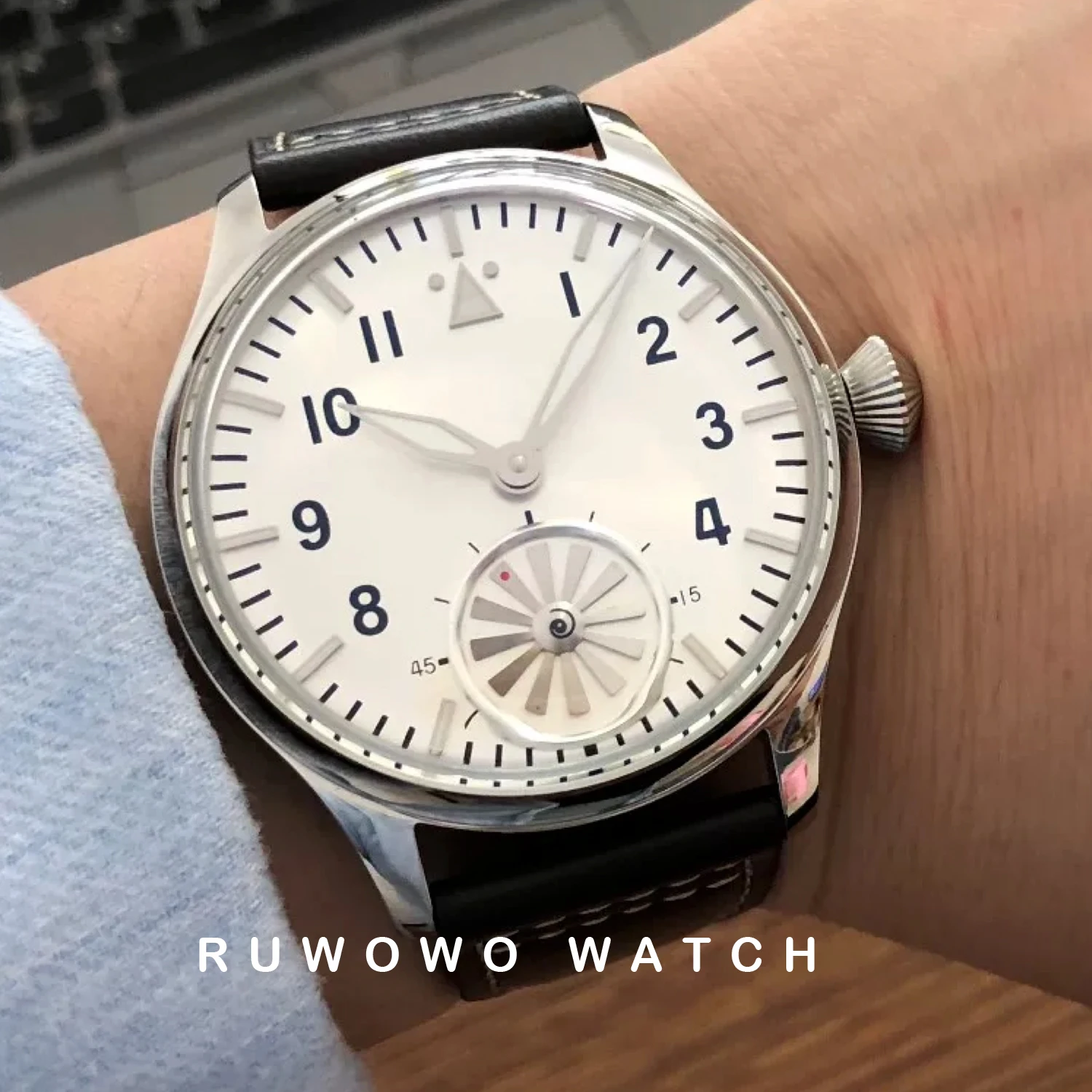 

Mechanical Wristwatch Jones sword HAND WIND 6498 Movement44mm Bubble mirror pilot Turbo hands WITHOUT LOGO WATCH FOR MEN