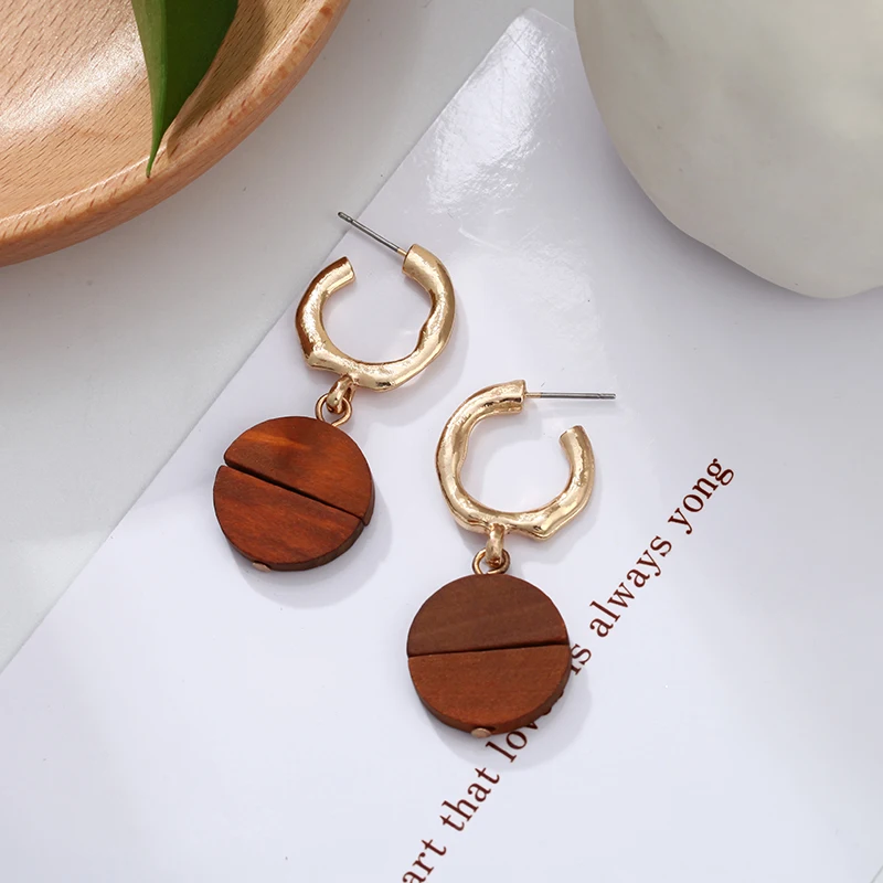 2019 корейские Оптовые массивные деревянные серьги геометрические круглые