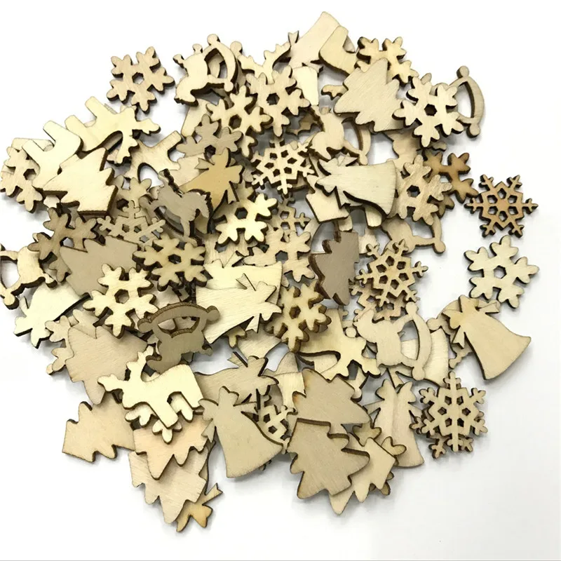500 Uds. De copos de nieve de Navidad de madera, DIY decoraciones navide&ntilde;as para el hogar, Mini &aacute;rbol de adornos, regalo de Navidad, decoraci&oacute;n de Feliz A&ntilde;o Nuevo-1