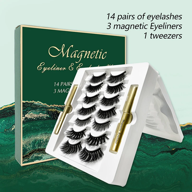 

NEW 14 pairs 5 Magnets 3D Magnetic False Eyelashes magnetic eyeliner Faux Cils Magnetic Natural Mink Eyelashes with Tweezers