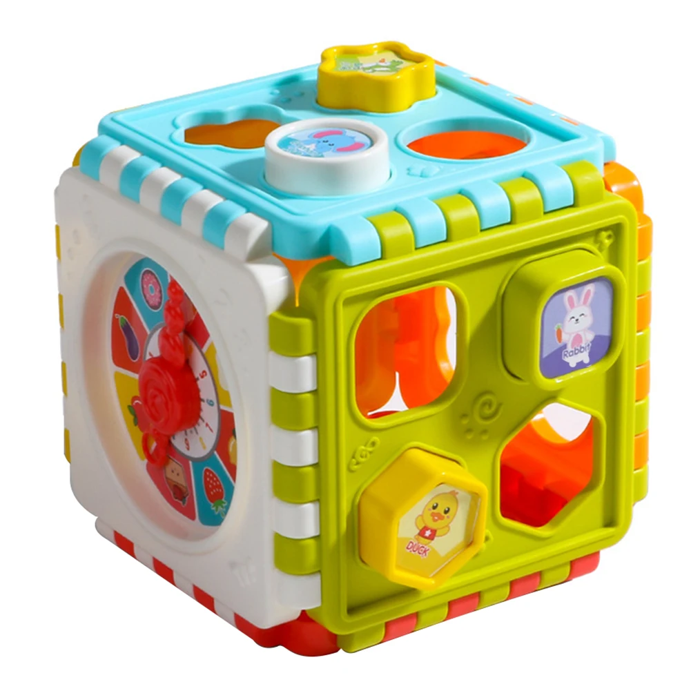 

Baby Montessori Educational Toys Color Plastic Activity Cube Clock Shape Sorting Toy Shape Matching Number Sorting Game