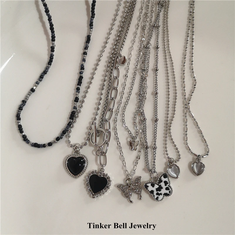 Винтажное готическое ожерелье Kpop с подвеской в виде бабочки и сердца цепочка до