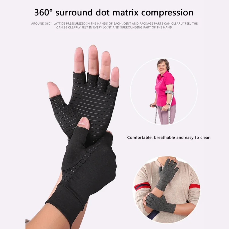 

1 Pair Outdoor Comfort Arthritis Glove Antimicrobia Computer Typing Gloves Winter Cycling Half Finger Black Gloves