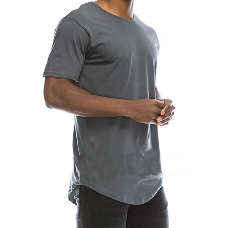 

Men's Casual Fashion Basic Crew Neck Hip Hop Long Extended T-Shirt Tops Solid T Shirt Men Causal O-neck Basic T-shirt Male High