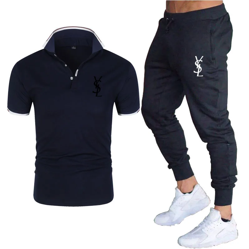 

2021 men's short sleeve polo shirt + trousers set new fashion high quality leisure fashion sports suit sell like hot cakes