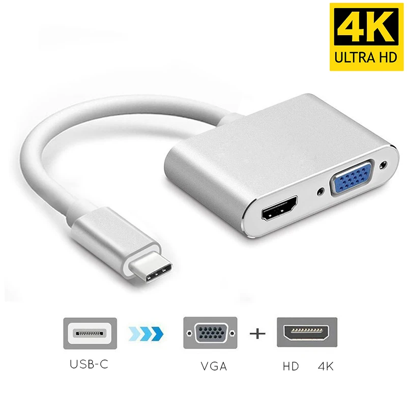 USBC HDMI с поддержкой 4K 30 Гц VGA Hub адаптер USB 3 1 Тип C To 1080P HDTV Аудио Видео конвертеры для