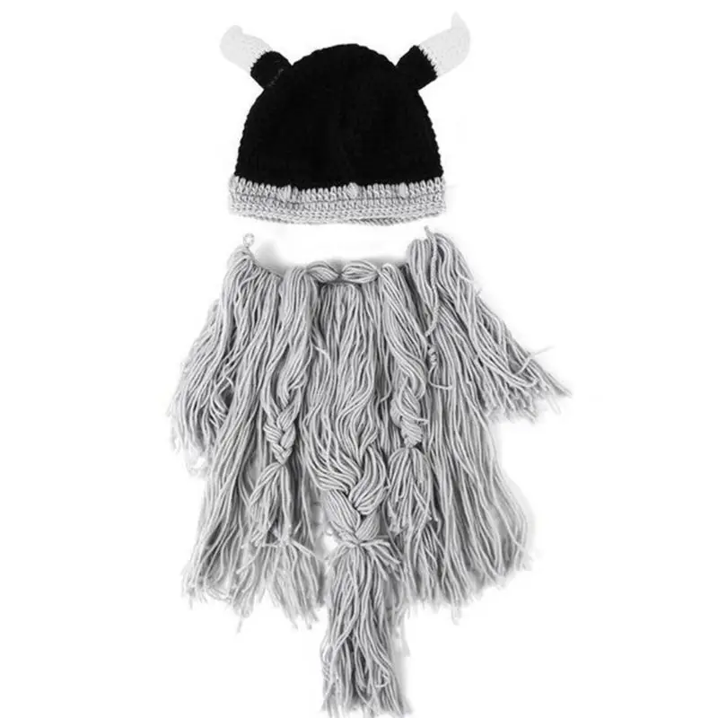 Adult Crazy Funny Halloween Cosplay Knitted Viking Beard Horn Hat Ski Mask Barbarian Vagabond Vintage Beanie Cap Winter Warmer | Аксессуары