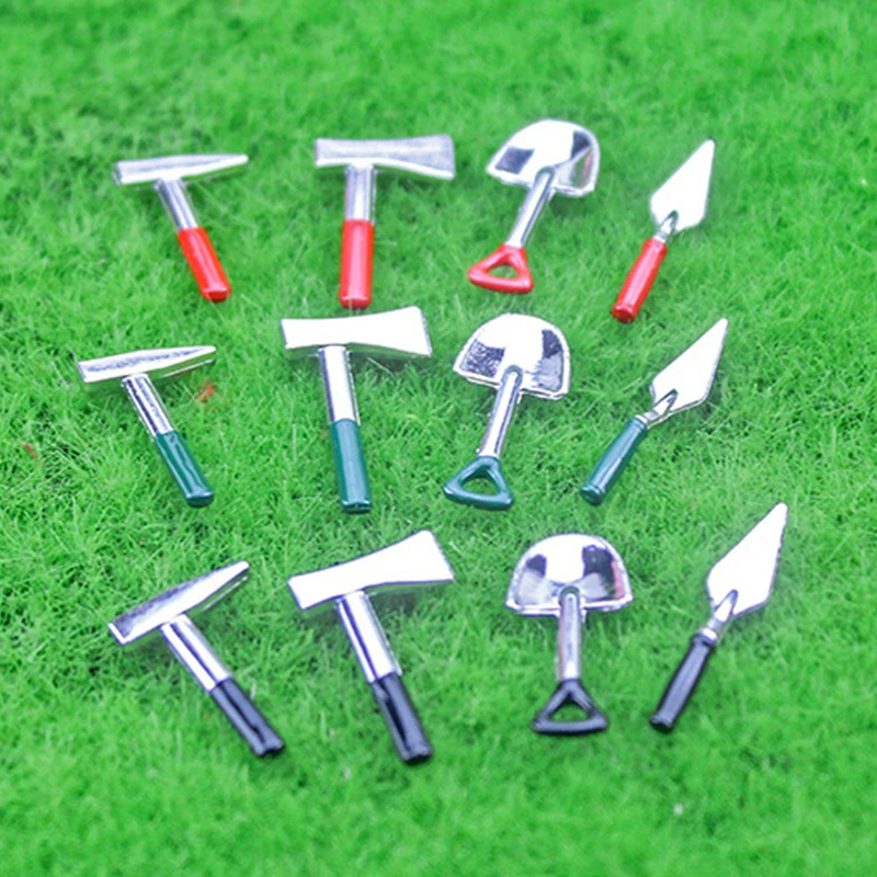 

4 шт./компл. 1/12 миниатюрная металлическая лопатка для кукольного домика, молоток, садовые инструменты для украшения кукольного домика, Миниа...