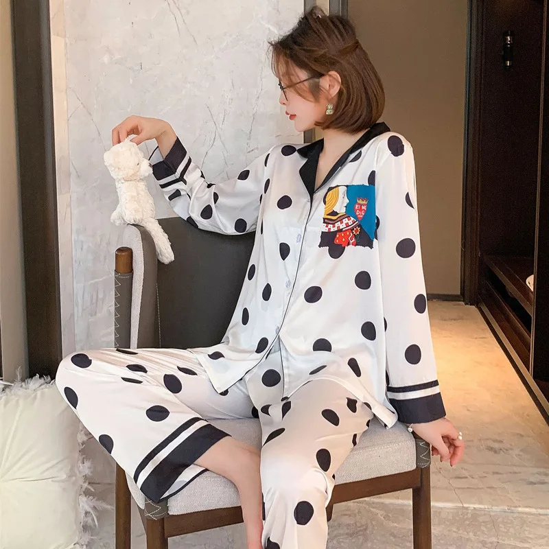 

Wmyqdlq Spring 2021 Ladies Pajamas Women Underwear Pyjamas Suits Female Pijama Silk New Long-Sleeved Trousers Home Service Suit