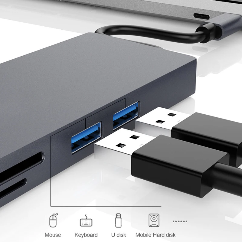 

8 in 1 USB 3.0 High Speed Ports Type-C Hub Usb-C to 4K 30HZ HD Laptop Rj45 Gigabit Ethernet Network PD Hub USB 3 For Macbook Pro
