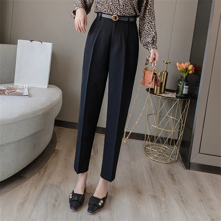 

YOCALOR New 2019 Spring Winter Women Pants High Waist Loose Formal Elegant Office Lady Ankle-Length With Belt Pants P7223