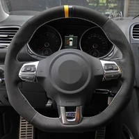 car steering wheel cover diy hand stitched soft black suede for volkswagen golf 6 gti mk6 polo gti scirocco r passat cc