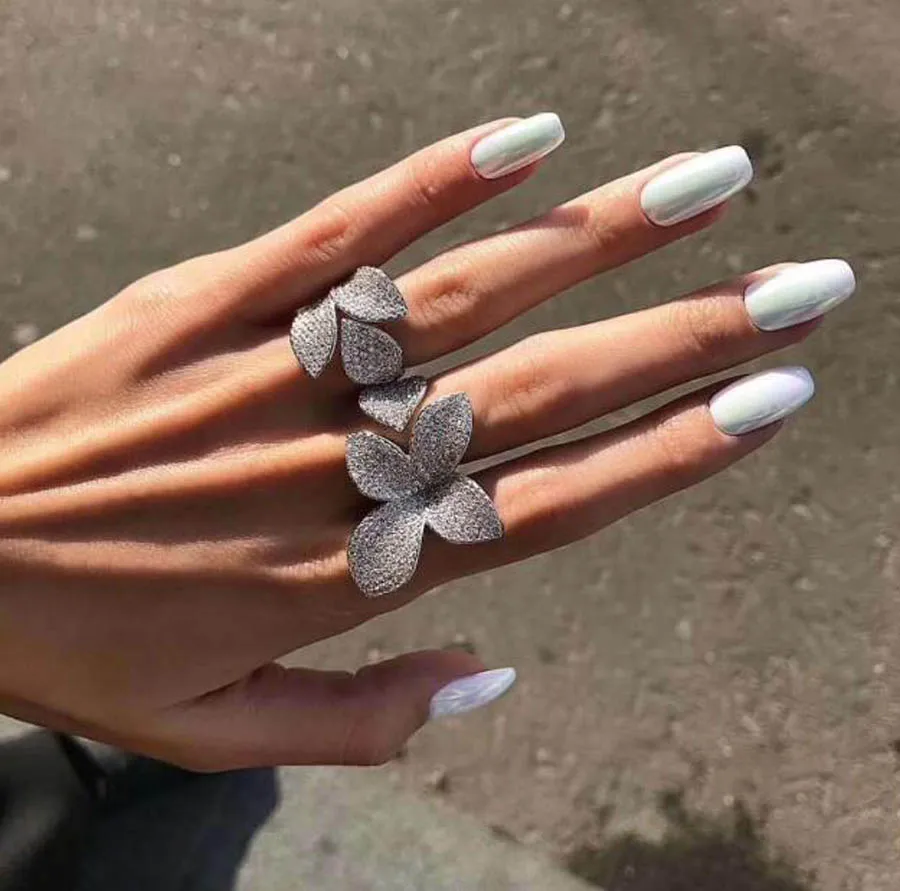 

Simple luxury zircon butterfly opening adjustable ring for women advanced flower plant banquet bridal finger jewelry