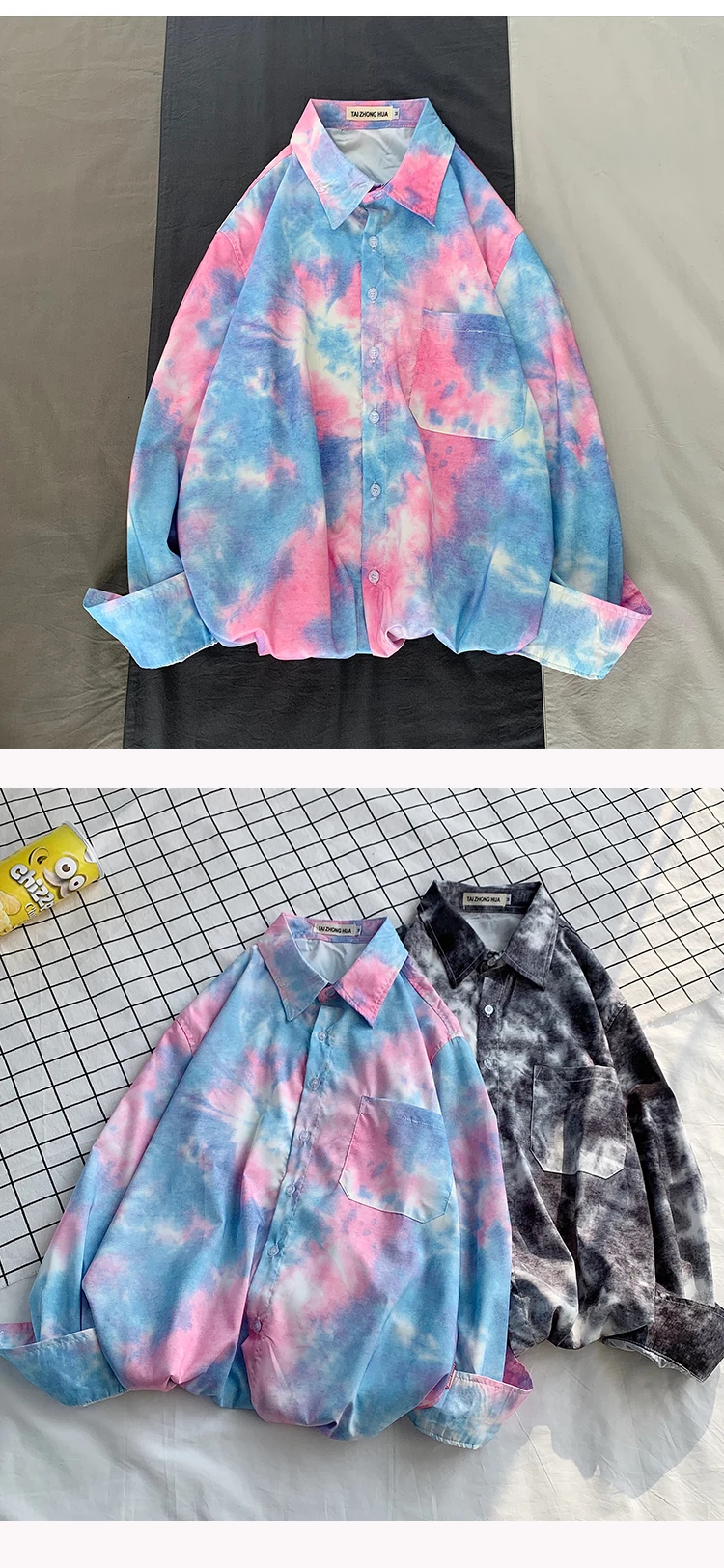 Camo рубашка Мужская модная повседневная рубашка с принтом Tie-dye Мужская Уличная Свободная рубашка с длинными рукавами Мужская s M-2XL