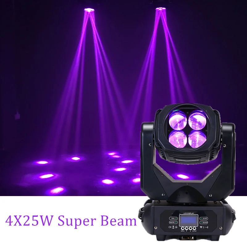

RGBW 4x25 Вт светодиодный перемещение головы DMX512 луч светильник для DJ диско вечерние сильный эффект лампы на солнечных батареях Открытый свети...