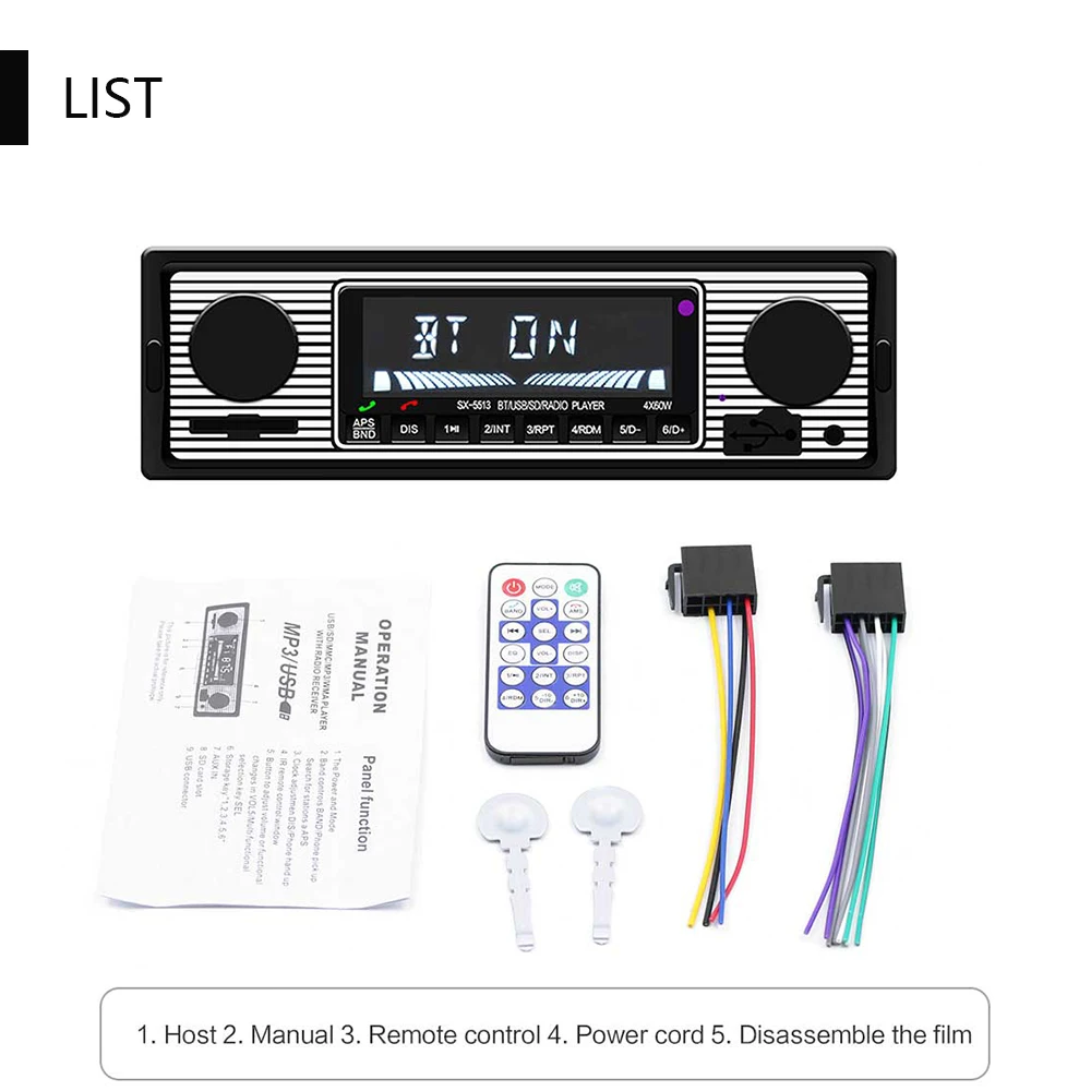 Автомагнитола 1 Din Bluetooth винтажная автомагнитола стерео MP3 плеер USB AUX SD