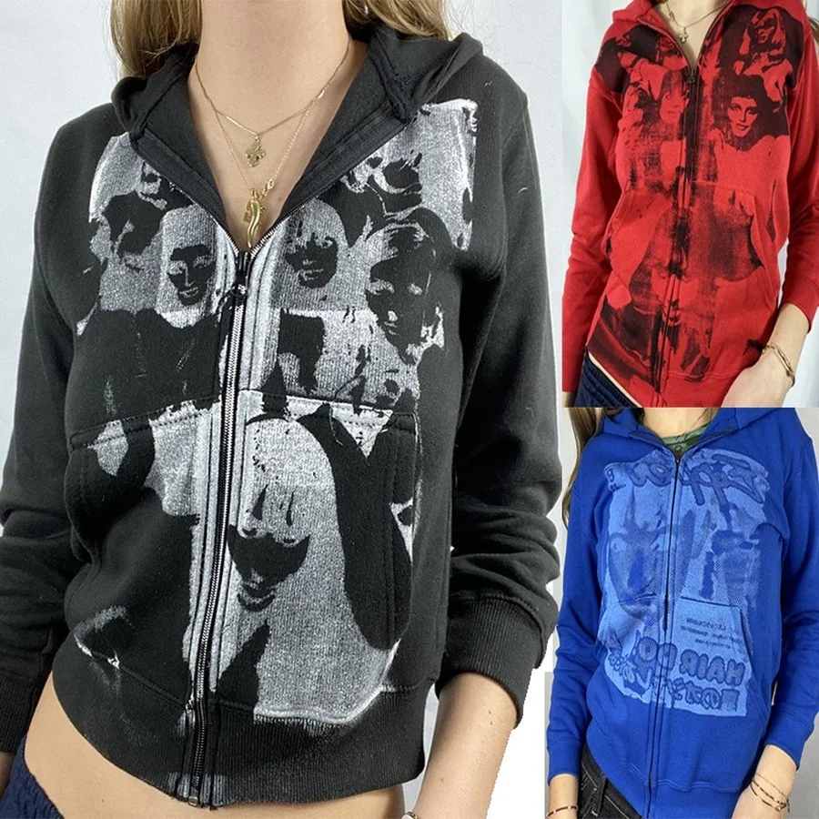 

Gothic Sweatshirt Hoodie Y2K Women Spring Autumn Long Sleeve Zipper Coat Harajuku Streetwear Aesthetic Hip Hop Tops Sweatshirts