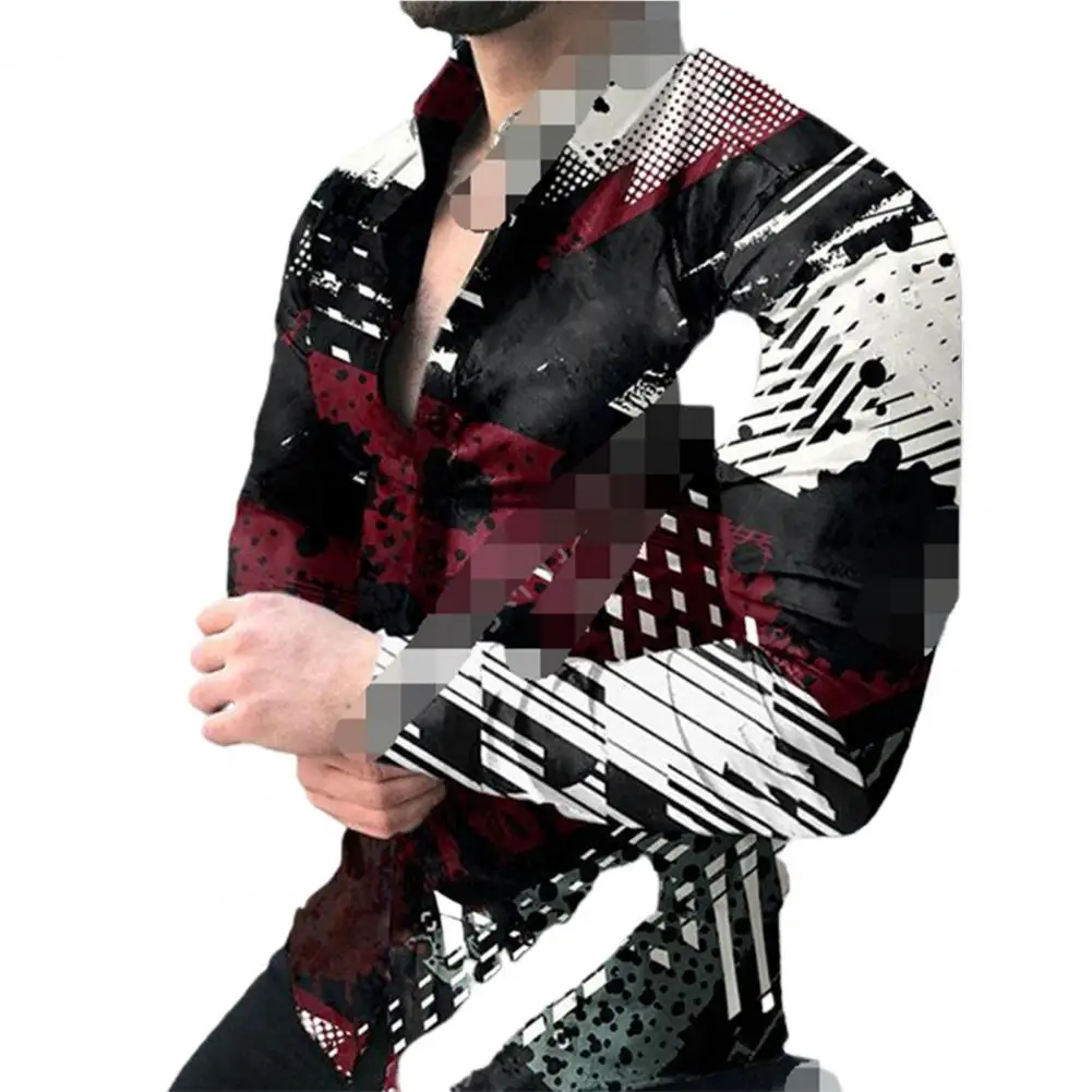 Autumn Men Fashion Shirts Digital Printing Turn-down Collar Single-breasted Gradient Men Spring Top for Parties Tops Streetwear
