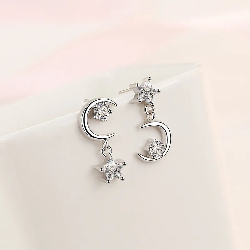 Серьги-гвоздики женские из серебра 925 пробы со звездой и Луной | Украшения