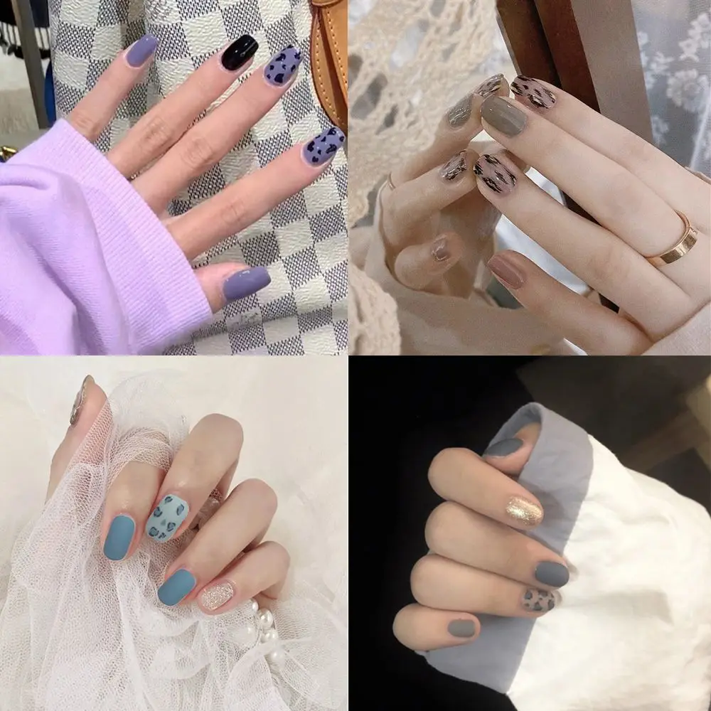 

Искусственные ногти в коробке, искусственные ногти, инструмент для маникюра в французском стиле, Леопардовый принт, накладные ногти с полны...