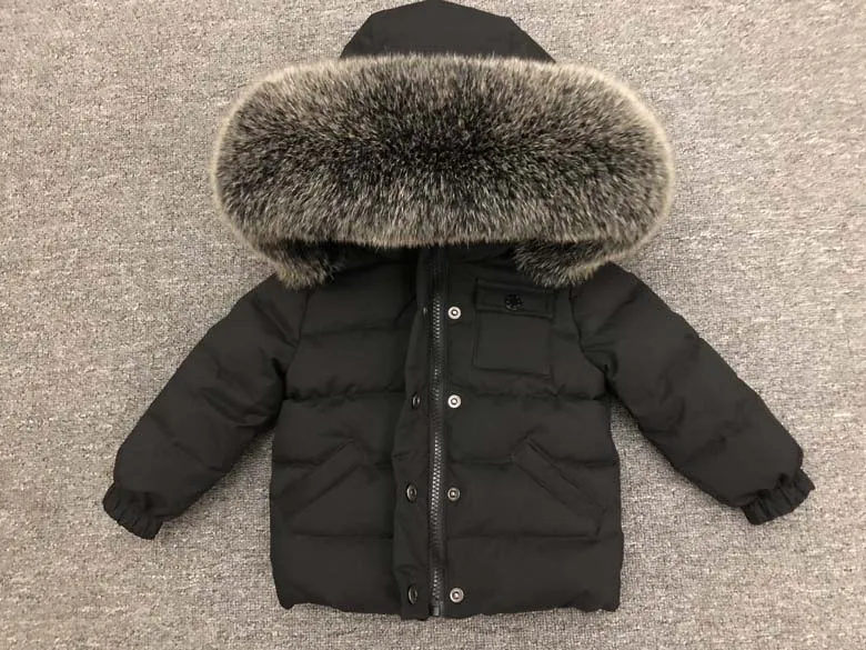 black fox fur Лидер продаж, пуховые парки с большим натуральным меховым воротником в русском стиле, плотные пуховые пальто Детская одежда черного цвета с серым мехом - Цвет: black fox fur