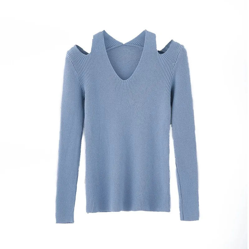 

Autumn Winter Women Slim Sweaters Korean Style Solid Color Female V-neck Long-sleeve Knit Tops