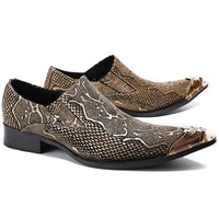 new private customized mens high end leather shoes british style metal pointed toe leather overshoes snake print mens shoes