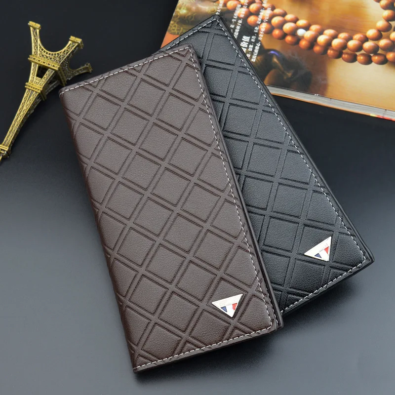 

Soft Leather Wallet for Men Long Change Bag Checked Multi Card Position Purse Thin Business Mobile Phone Pocket billetera hombre