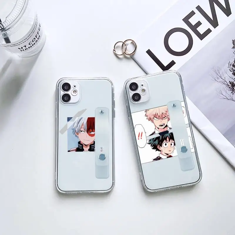 

Anime My Hero Academia deku Phone Case Wrist Strap For iPhone 7 8 11 12 X XS XR MINI Pro Max Plus Hand Band Transparent Clear