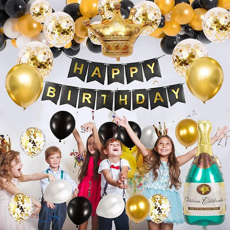 

Hot sale 51pcs/set balloon birthday party golden set balloon aluminum foil champagne bottle balloon set wholesale