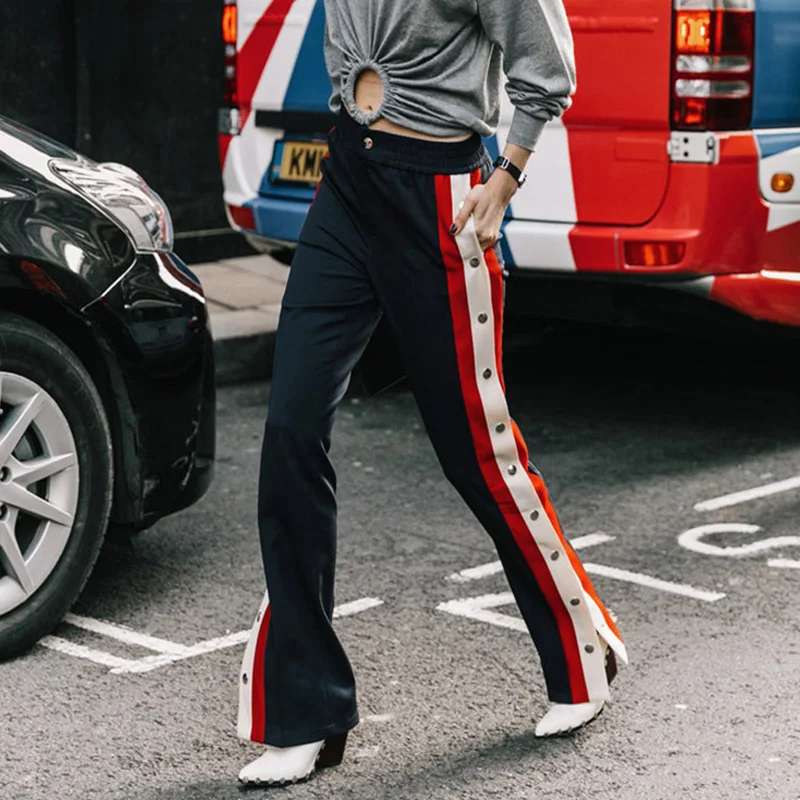 

Брюки Детские прямые с металлической пряжкой, повседневные штаны в полоску с прострочкой и прямыми штанинами