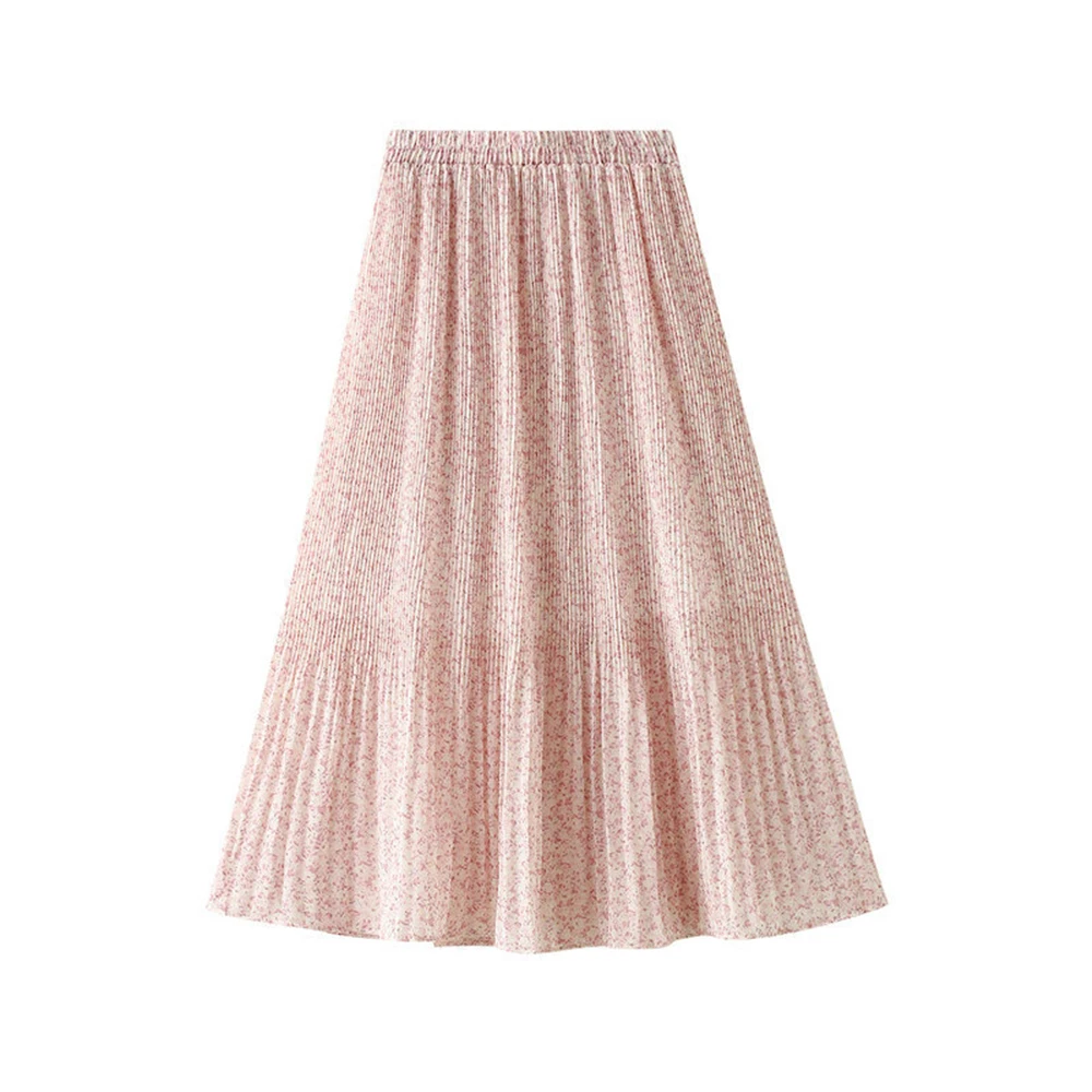 

Spring Summer New Retro Floral Half-Length Skirt Women Fresh Pleated Skirt Mid-length Dress