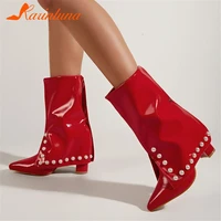 karinluna spring autumn popular new arrival female red sewing ankle boots thick heels pointed toe boots women