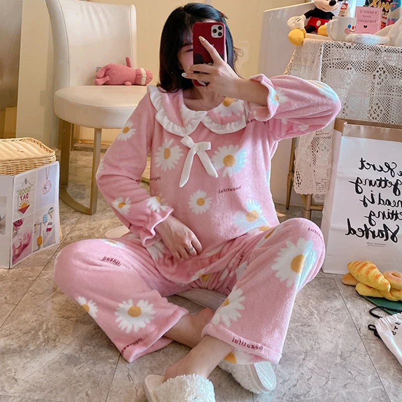 2021 зимние толстые теплые фланелевые пижамные комплекты с длинным рукавом для