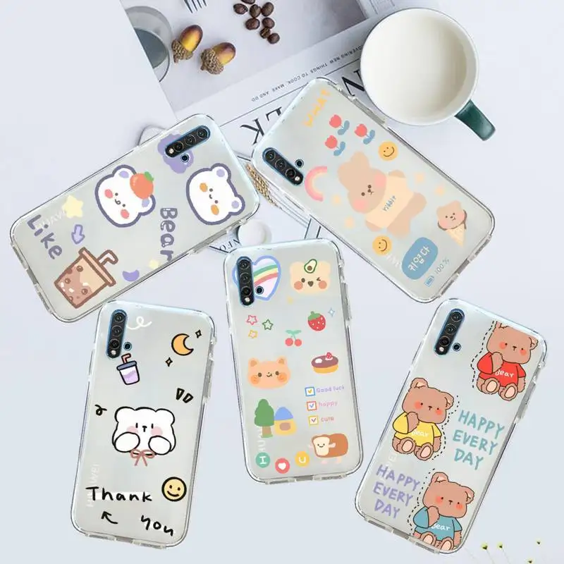

Bear cute cartoon lucky Phone Case Transparent for Huawei honor P mate 40 20 30 10 50 i 9 x mate pro lite 8a