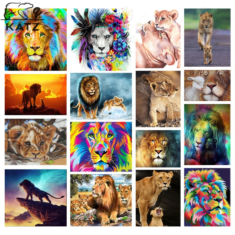 

Diamond Painting Lion Picture Cross Stitch Kits Sunset Abstract Color Scenic Animal Diy Diamond Embroidery Mosaic Art Gift Decor