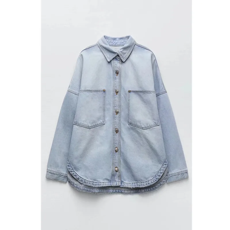 

ZA 2021 summer new women's clothing fashion European and American style retro old loose slit denim shirt coat for women