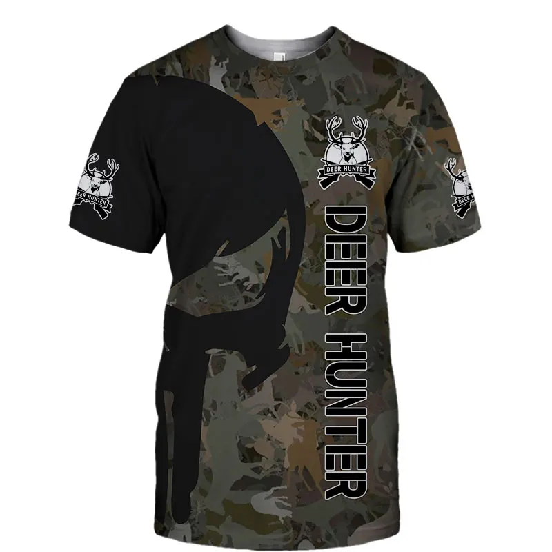 

Модная мужская камуфляжная Повседневная футболка с коротким рукавом и принтом черепа для охоты