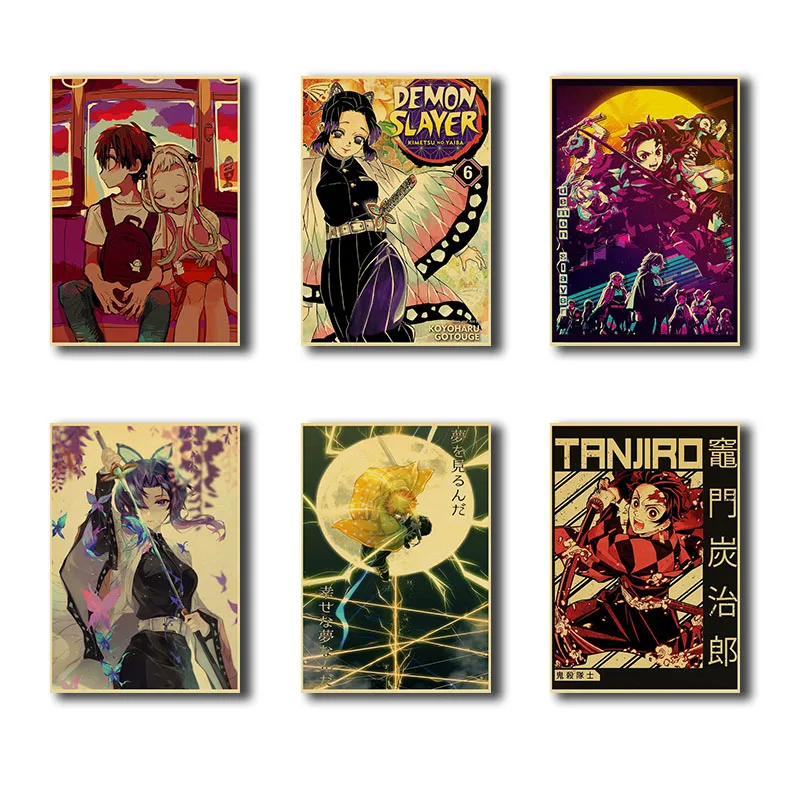 Kimetsu No YAIBA Tanjirou Nezuko аниме плакат в стиле ретро из крафт-бумаги Bar Office Кофейня