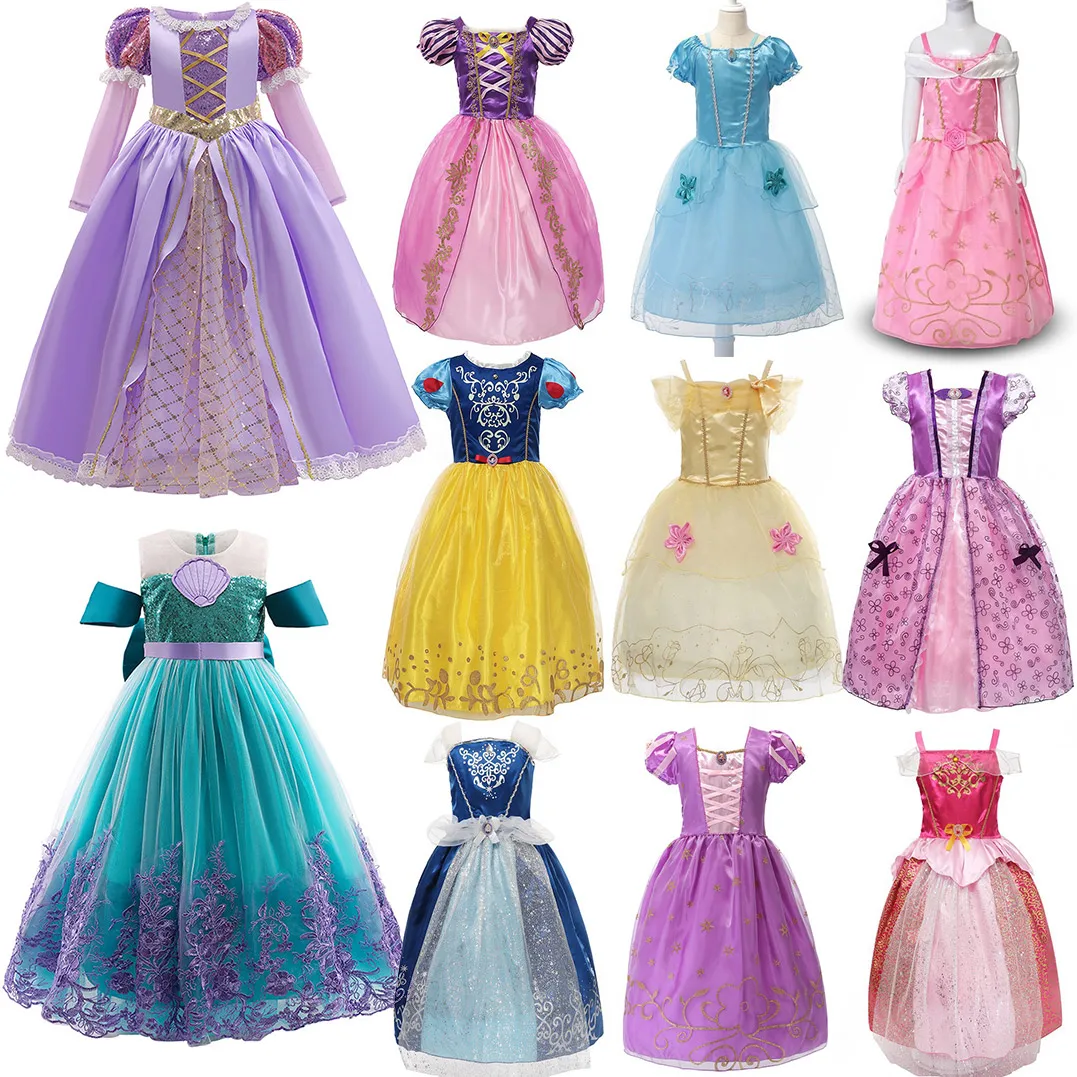 2023 Halloween Princess Ariel Rapunzel Dress for Girls Disney Cinderella Frozen Elsa Anna Disguise Kids Cosplay Party Clothes