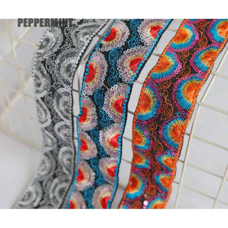 1 ярд Этническая ВЫШИТАЯ тесьма с блестками 3 5 см сделай сам швейная сетка пряжа