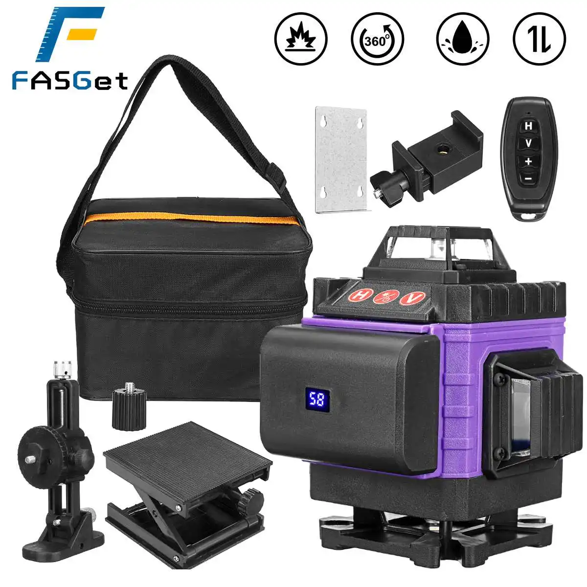 

FASGet digital 4D 16 Lines Green Laser Levels 360Horizontal &Vertical Cross Lines With Auto Self-Leveling super powerful Indoors