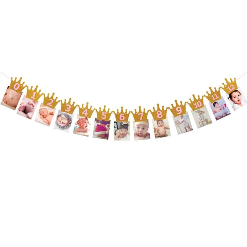Праздничный баннер с короной на 12 месяцев украшение для первого дня рождения