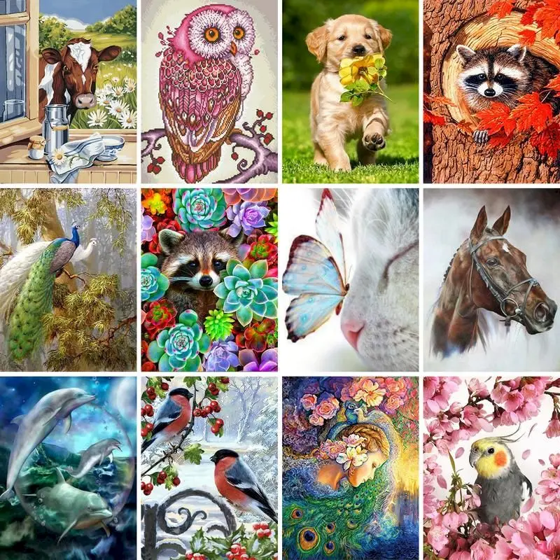 

GATYZTORY 5D Diamond Painting Animal Diamond Embroidery Cross Stitch Bird Dog Horse Mosaic Home Decor Handmade Gift