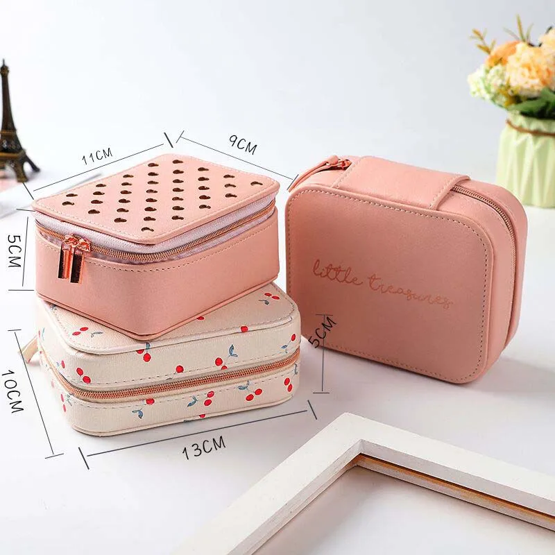 

Women's Mini Jewelry Box Travel Jewelry Case Organizer Display With Zipper Leather Gift Boxes for Women