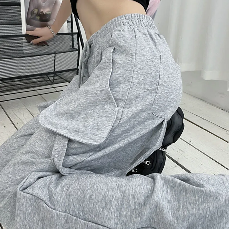 

[EAM] Pockets Casual Long High Elastic Waist Wide Leg Trousers New Loose Pants Women Fashion Tide Spring Autumn 2021 1DD7233