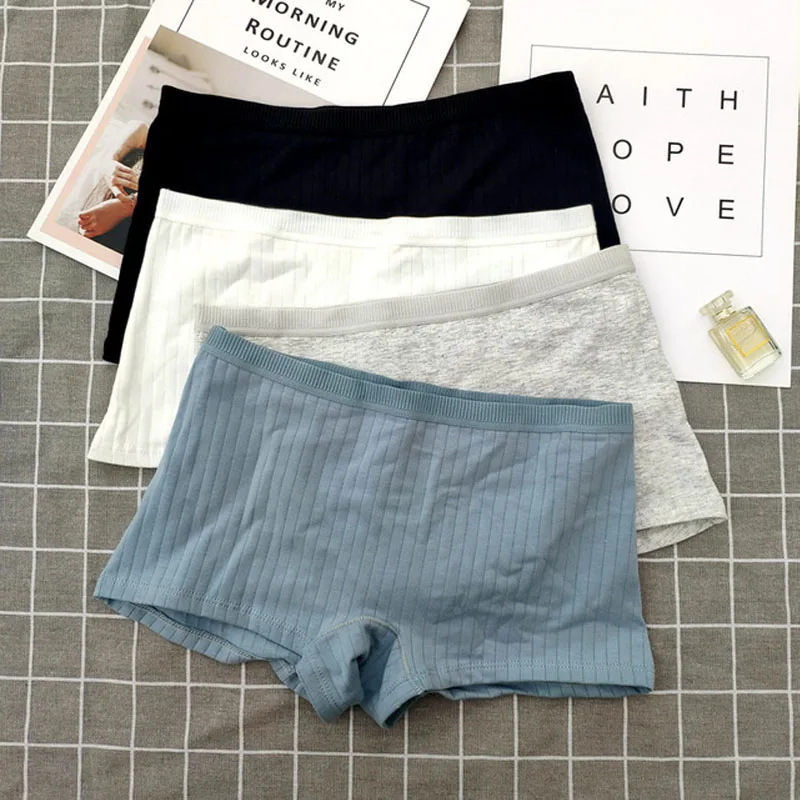 Sexy Cotton Panties Striped Women Boyshorts Breathable Ladies Safety Underwear Girls Underpants Flat Boxer Shorts Culotte Femme