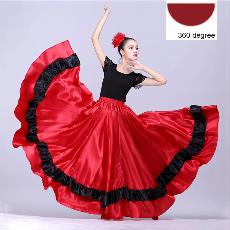 Style3 360 Цыганская женщина испанский Фламенко юбка полиэстер Атлас Гладкие большие качели карнавальные вечерние костюмы для Бальных Танцев Живота - Цвет: Style3 360