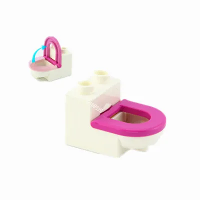 toilet Большие строительные блоки кухня спальня ванная комната части девушки Ролевые игры игрушки кровать диван Ванна зеркало Совместимо с Duploe - Цвет: toilet